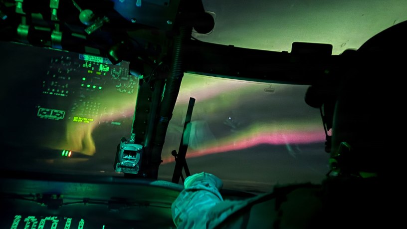 Alaska Army National Guardsmen conduct a nighttime medical evacuation mission