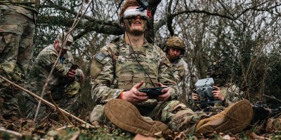 Soldiers operate a drone on the Best Tactical Squad Lane during the U.S. Army Best Drone Warfighter Competition in Huntsville, AL., Feb. 18, 2026. Active Duty, Reserve, and National Guard Soldiers are competing for the top warfighter while showcasing their agility, adaptability, and lethality as they adapt to the evolving modern battlefield. This is the inaugural Army Best Drone Warfighter Competition, themed “Agile, Adaptive, Lethal." (U.S. Army photo by Sgt. Aaron Troutman)