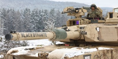 U.S. Army Soldiers of 1st Armored Brigade Combat Team, 1st Infantry Division hold their position in Combined Resolve 26-05 at Joint Multinational Readiness Center's Hohenfels Training Area, Germany, Feb. 20, 2026. During CbR 26-5, the U.S. Army is implementing its Continuous Transformation initiative, utilizing new technologies and systems designed to enhance its warfighting readiness and ability to respond to crisis or conflict. (U.S. Army Photo by Spc. Noah Carlsson)