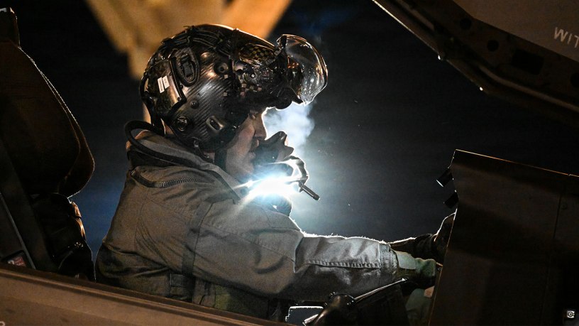 An F-35A Lightning II pilot with the 34th Fighter Squadron prepares in his cockpit prior to leaving for a deployment from Hill Air Force Base, Utah, in March 2025. (U.S. Air Force photo by Capt. Nathan Poblete)