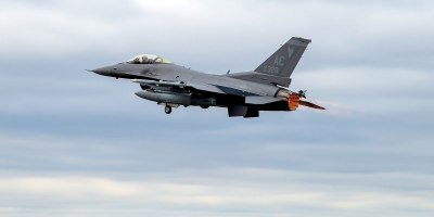 A U.S. Air Force F-16C Fighting Falcon takes off April 1, 2020, at the 177th Fighter Wing, Egg Harbor Township, N.J. The 177th FW continued flying to maintain worldwide combat-readiness and homeland defense during the COVID-19 pandemic. (U.S. Air National Guard photo by Airman Hunter Hires)