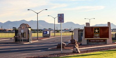Photo of the Buffalo Soldier Gate at Fort Bliss, Texas, Aug. 20, 2021. The Department of Defense, in support of the Department of State, is providing transportation and temporary housing in support of Operation Allies Refuge. This initiative follows through on America's commitment to Afghan citizens who have helped the United States, and provides them essential support at secure locations outside Afghanistan. (U.S. Army photo by: Staff Sgt. Michael West/2ABCT)