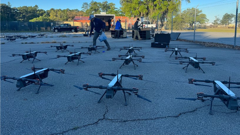 Members with the Threat System Management Office, unbox and test drones to be used during Marne Focus 2024 at Fort Stewart, Georgia, April 6, 2024. Marne Focus is the division's validation of the brigade which indicates the brigade is ready to take part in a rotation at the National Training Center, a U.S. Army maneuver Combat Training Center at Fort Irwin, California. (U.S. Army photo by Staff Sgt. Jacob Slaymaker)