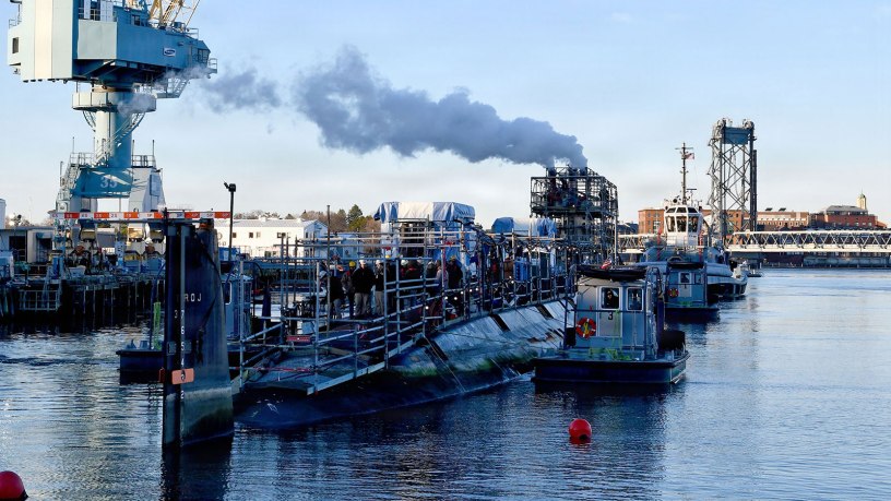 USS Washington (SSN 787) enters dry dock at Portsmouth Naval Shipyard for a scheduled maintenance period Nov. 14, 2024. The dry docking of a submarine is a critical step in the repair and modernization of a submarine’s service life, ensures fleet readiness, and maintains the Navy's long-term advantage over adversaries by preparing to meet both current and future challenges
