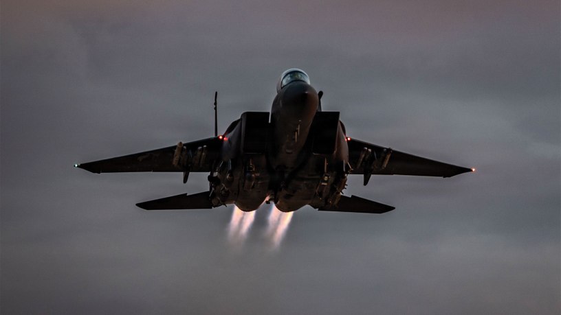 A U.S. Air Force F-15E Strike Eagle aircraft takes off from a base in the Middle East, Jan. 18, 2026. The F-15E Strike Eagle is a dual-role fighter designed to perform air-to-air and air-to-ground missions at low altitude, day or night and in all weather. (U.S. Air Force photo by Senior Airman Jared Brewer)