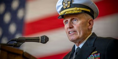 U.S. Navy Vice Adm. Michael Vernazza, commander, Naval Information Forces, gives a speech at the Information Warfare Squadron (IWRON) 9 assumption of command ceremony aboard the Nimitz-class aircraft carrier USS Theodore Roosevelt (CVN 71), Feb. 27, 2026. IWRON Nine, a unit designed to operationalize Information Warfare (IW) capabilities and provide decisive decision advantage to Carrier Strike Group Commanders, was established Feb. 27. (U.S. Navy photo by Mass Communication Specialist 2nd Class Ray McCann)