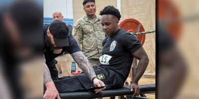 U.S. Army Staff Sgt. Reginald Campbell competes during the powerlifting event at the Army Recovery Care Program’s Army Trials, at Fort Bliss, Texas, Feb. 25 - March 5. About 80 wounded, ill and injured active-duty Soldiers and veterans are competing in the following adaptive sports: archery, cycling, field, indoor rowing, powerlifting, shooting, sitting volleyball, swimming, track, wheelchair basketball, and wheelchair rugby. The top 40 competitors will be selected to represent Team Army at the 2026 Warrior Games in San Antonio, Texas, June 13-20. (U.S. Army photo by Vernishia R. Vaughn)