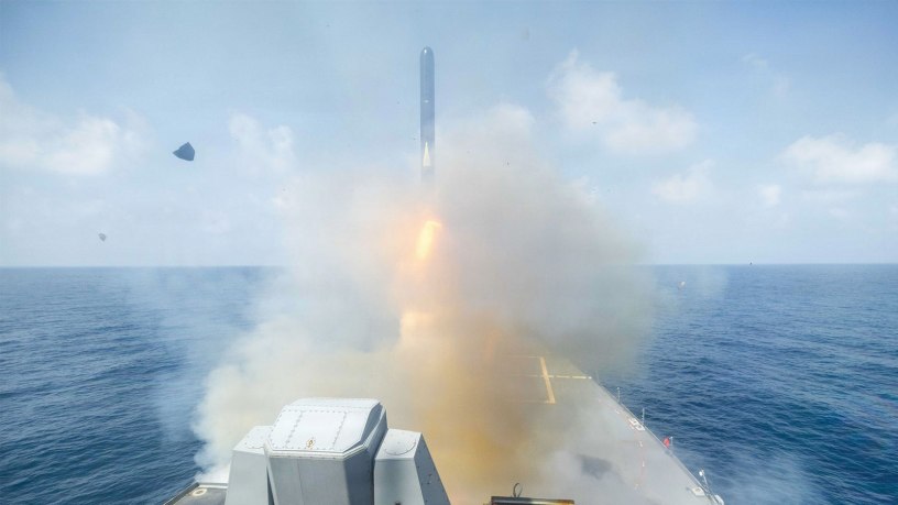 Arleigh Burke-class guided-missile destroyer USS Spruance (DDG 111) fires a Tomahawk Land Attack Missile (TLAM) in support of Operation Epic Fury, Feb. 28, 2026. (U.S. Navy photo)