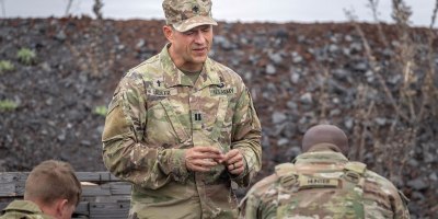 Capt. Brent Sadler, a Chaplin assigned to 3rd Battalion, 25th Aviation Regiment, 25th Combat Aviation Brigade, conducts a religious service at a range during a training rotation at Pohakuloa Training Area, Hawaii on March 1, 2026. Army Chaplains are responsible for providing spiritual, religious, and pastoral care to soldiers and their families, regardless of environment. This ensures the Soldiers spiritual needs are taken care of so they can complete their mission. (U.S. Army Photo by Sgt. Olivia Cowart)