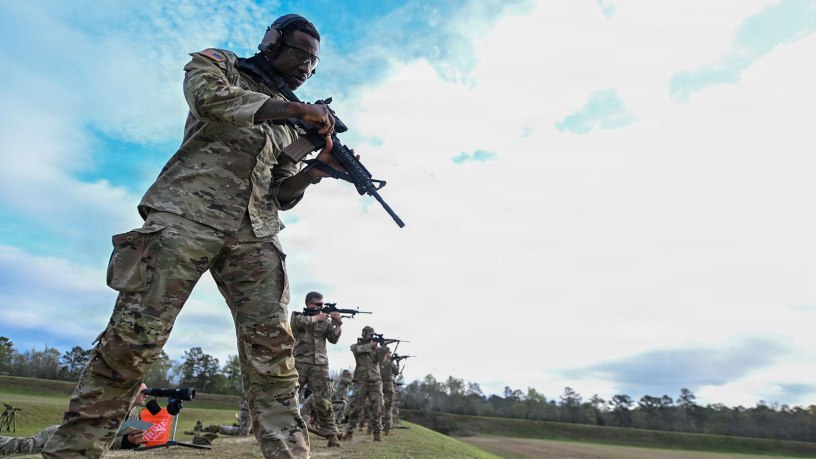 U.S. Army Soldiers compete in Match 11 NMC Excellence in Competition (EIC) Rifle/ Directors match during the 2026 U.S. Army Small Arms Championship at Fort Benning, Georgia, March 11, 2026. The annual, live-fire training event, which is hosted by the U.S. Army Marksmanship Unit, tests soldiers marksmanship skills in 13 separate rifle, pistol and multigun matches, that includes firing more than 500 rounds. The competition, which is often referred to as ‘All Army’, is open to active-duty, Reserve, National Guard and the Reserve Officers’ Training Corps (ROTC) cadets. The goal is to raise the standards of marksmanship and increase lethality across the entire force. (U.S. Army photo by Pfc. Jose Rolando Garcia)