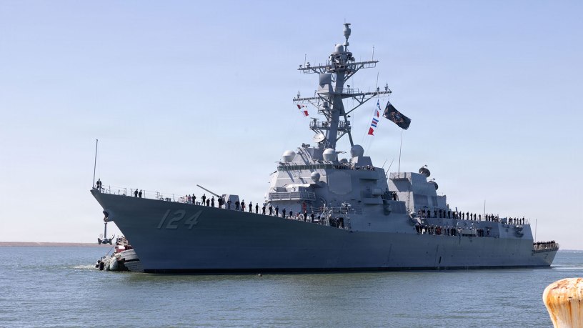 The future destroyer USS Harvey C. Barnum Jr. arrives at its home port of Naval Station Norfolk, Va., March 20, 2026.
