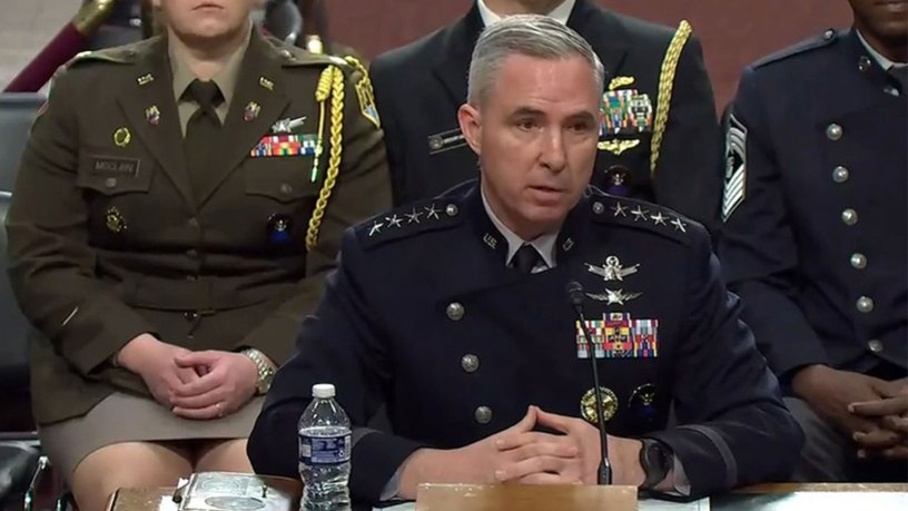 Space Force Gen. Stephen N. Whiting, commander of U.S. Space Command, testifies before the Senate Armed Services Committee in Washington, March 26, 2026.