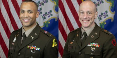 Portraits of U.S. Army 2nd Lt. Luis Rodriguez-Veras and Capt. Joseph Colovito, competitors in the 2026 Connecticut National Guard Best Warrior Competition March 26-29, 2026. This was the first year that officers were allowed to participate in the competition. (U.S. Army photo by Sgt. Kaitlyn Quinn)