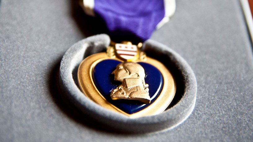 Sgt. 1st Class Paul M. Dimond received the Purple Heart Medal March 28, 2014, for injuries he sustained from an improvised explosive device which was detonated five meters from him during a graduation ceremony at the Afghan National Army 205th Corps Training Center Dec. 8, 2011. The Purple Heart is one of the oldest commendations in American military history, dating back to the later years of the Revolutionary War and was originally designed as the Badge of Military Merit.