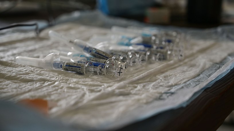 Influenza vaccines lined up on a tray at Aviano Air Base, Italy, Nov. 19, 2024.