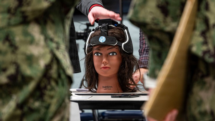 A Traumatic Brain Injury assessment device sits on display during an end-user touchpoint hosted by the Operational Medical Systems Program Management Office, Camp Lejeune, North Carolina, Jan. 14, 2026.
