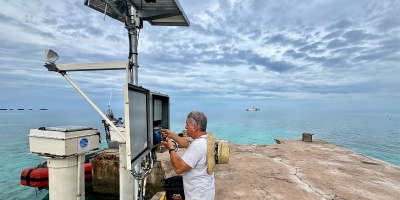 The crew of USCGC Oliver Henry (WPC 1140) supports a University of Hawai’i Sea Level Center technician to upgrade a regional NOAA weather monitoring station on Kapingmarangi Atoll, Federated States of Micronesia, on March 20, 2026, in conjunction with supporting a supply delivery.