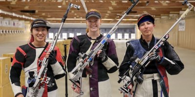 Army Staff Sgt. Sagen Maddalena, right, earned a spot on USA Shooting's national team after the Rifle Spring Selection Match in Colorado Springs, Colo., March 20-23, 2026. The 2024 Olympic silver medalist will compete in the 50-meter three-position rifle discipline at the upcoming rifle world cup competitions in Germany and China later this year.