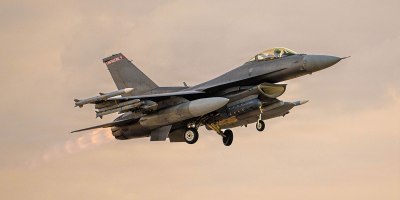 A U.S. Air Force Fighting Falcon aircraft takes off during Operation Epic Fury, March 27, 2026. (U.S. Air Force photo)