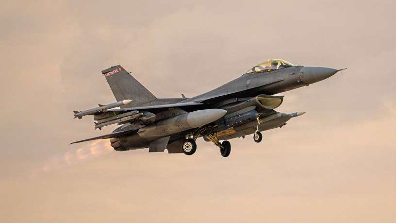 A U.S. Air Force Fighting Falcon aircraft takes off during Operation Epic Fury, March 27, 2026. (U.S. Air Force photo)