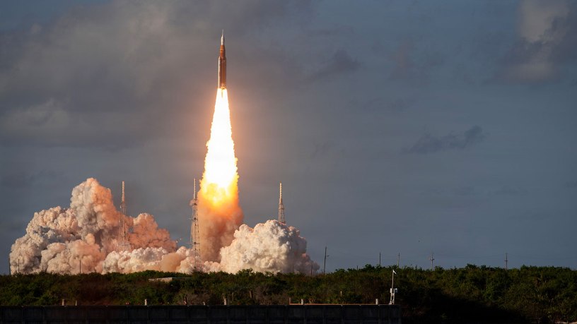 A NASA SLS rocket launches the Artemis II mission from Space Launch Complex 39B at Kennedy Space Center, Florida, April 1, 2026. NASA’s Artemis II test flight will take astronauts from NASA Commander Reid Wiseman, Pilot Victor Glover, and Mission Specialist Christina Koch, and Canadian Space Agency, Mission Specialist Jeremy Hansen. Artemis II is NASA’s first crewed mission under the Artemis program and the first mission with astronauts aboard the SLS rocket and Orion spacecraft, sending four astronauts on an approximately 10-day journey to orbit the Moon and back to Earth. (U.S. Space Force photo by Robert Mason)