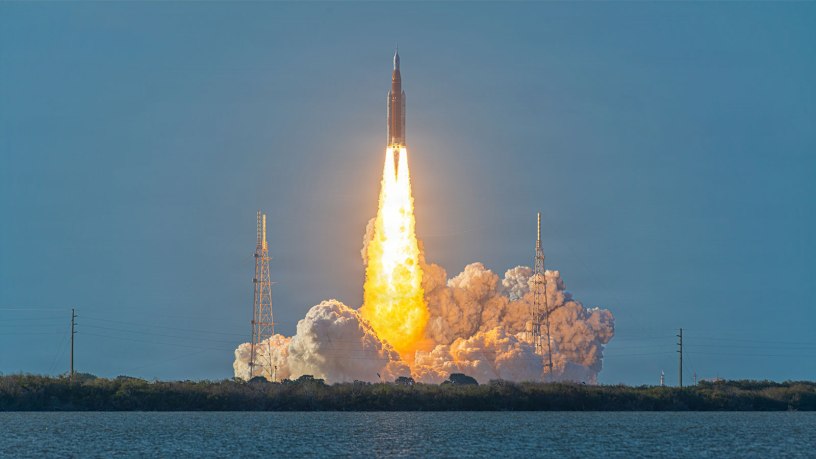 A NASA SLS rocket launches the Artemis II mission from Space Launch Complex 39B at Kennedy Space Center, Florida, April 1, 2026.
