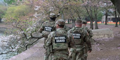U.S. Soldiers with the Mississippi National Guard assigned to Joint Task Force-District of Columbia (JTF-DC) patrol the National Mall in Washington April 02, 2026. About 2,500 National Guard members support the D.C. Safe and Beautiful mission, assisting the Metropolitan Police Department in maintaining public safety for residents, commuters and visitors throughout the District. (U.S. Army National Guard photo by Staff Sgt. Jaylan Caulton)
