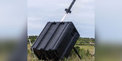 A Perseus Defense Harpe Missile System rocket is test fired during a 1st Cavalry Division led exercise of Golden Shield on Fort Hood, Texas, April 7, 2026. This event is the experimentation and testing phase of Project Golden Shield, where capability providers are testing out new counter-UAS technologies in a field environment for the first time, with the goal of improving their systems with feedback from the Troopers and Soldiers that would be implementing them on the modern battlefield. (Army photo by Spc. Julian Winston)