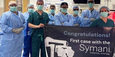 The robotic microsurgery and lymphedema surgery team posed for a photo taken immediately following their first robotic microsurgery case April 11, 2025, at Walter Reed National Military Medical Center, Bethesda, Md. Walter Reed’s Lymphatic Disease Surgery Center of Excellence gives patients a high-level of care through pioneering techniques, interdisciplinary teamwork, and world-class technology. (Courtesy Photo)