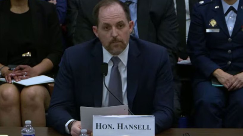 Bradley D. Hansell, undersecretary of war for intelligence and security, testifies during a hearing before the House Armed Services Committee’s intelligence and special operations subcommittee in Washington, April 16, 2026.