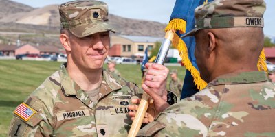 Lt. Col Steven Pagoaga assumes command of the 1st Battalion, 204th Infantry Regiment, Saturday, April 18, 2026 at Camp Williams. The 1-204th Infantry Regiment falls under the 204th Maneuver Enhancement Brigade with elements based in Ogden, Logan, Tooele, and St. George. Infantrymen assigned to the unit are equipped with modern platforms, including Infantry Squad Vehicles and Joint Light Tactical Vehicles, designed to increase speed and mobility on the battlefield. (Utah National Guard photo by Airman Jacob Treanor)
