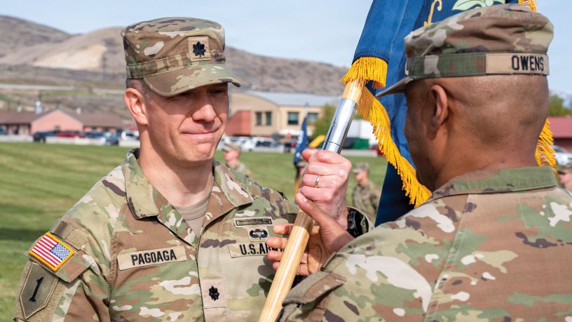 Lt. Col Steven Pagoaga assumes command of the 1st Battalion, 204th Infantry Regiment, Saturday, April 18, 2026 at Camp Williams. The 1-204th Infantry Regiment falls under the 204th Maneuver Enhancement Brigade with elements based in Ogden, Logan, Tooele, and St. George. Infantrymen assigned to the unit are equipped with modern platforms, including Infantry Squad Vehicles and Joint Light Tactical Vehicles, designed to increase speed and mobility on the battlefield. (Utah National Guard photo by Airman Jacob Treanor)