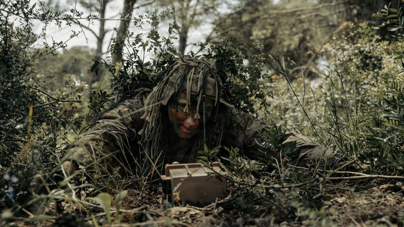 U.S. Marine Corps Cpl. Christian Contreras, an infantryman assigned to Ground Sensor Platoon, 2nd Intelligence Battalion, II Marine Expeditionary Force Information Group, places a ground sensor as part of ground sensor training with Tunisian special forces in Bizerte, Tunisia, April 22, 2026.
