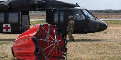 A UH-60 Blackhawk crew from Company G, 2-104th General Aviation Support Battalion, assists in fighting wildfires, April 23 – 25, 2026, near Broken Bow, Nebraska. The soldiers had originally planned on conducting a field training exercise in the area, but diverted assets to assist with real-world domestic operations needs. (U.S. Air National Guard photo by Tech. Sgt. Phil Cowen)