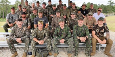 Soldiers and mentors gather after their morning of hunting at Fort Rucker during the installation’s inaugural Commanding General’s Turkey Hunt, April 25, 2026. The event brought together first‑time hunters and experienced outdoorsmen to strengthen camaraderie and build confidence among first‑time hunters.
