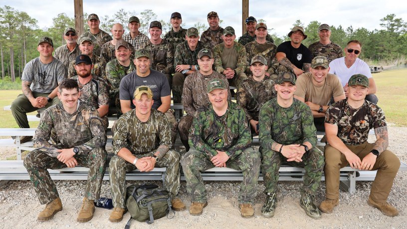 Soldiers and mentors gather after their morning of hunting at Fort Rucker during the installation’s inaugural Commanding General’s Turkey Hunt, April 25, 2026. The event brought together first‑time hunters and experienced outdoorsmen to strengthen camaraderie and build confidence among first‑time hunters.