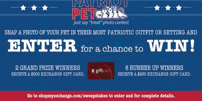 Is your fur baby ready to steal the spotlight? Get them dressed in their best red, white and blue for the Patriot Pet Just Say “Treat” Photo Contest hosted by @shopmyexchange! Snap a pic of your adorable pet and submit it at ShopMyExchange.com/sweepstakes from May 1 through May 31 for a chance to snag a share of $3,000 in gift cards.