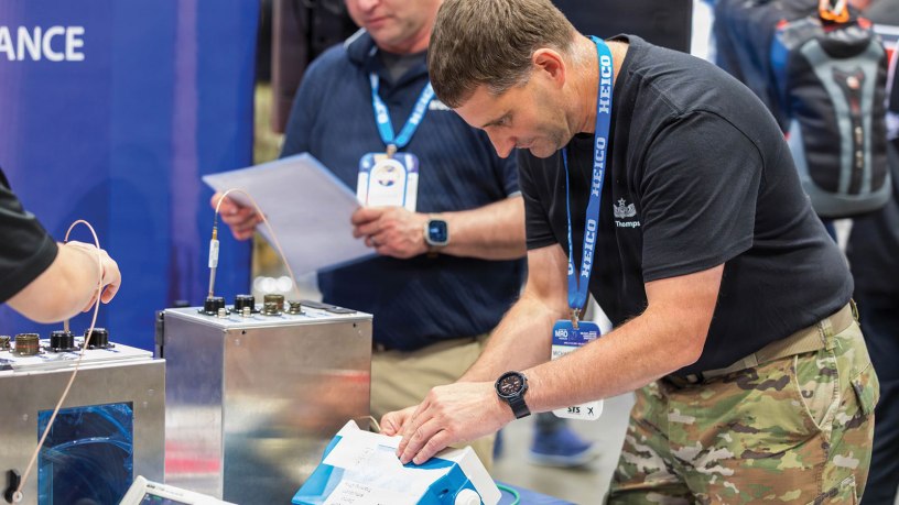 Staff Sgt. Michael Thompson, 1st Battalion, 210th Aviation Regiment, 128th Aviation Brigade, performs a wire diagnostic test during the MRO Americas Aerospace Maintenance Competition. Thompson competed as a member of Team Blackhawk, which secured first place in the military category of the international event. (Contributed photo)