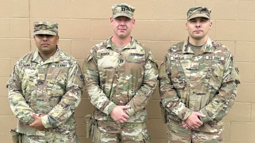 Maj. Steven M. Alba, Maj. Christopher J. Tantillo and Capt. Jason S. Bzdick pose for a photo at Fort Hood.