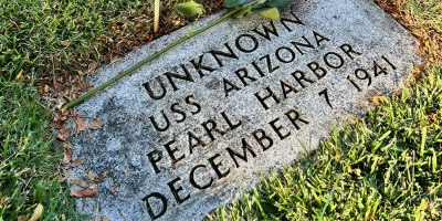 A photo taken of a USS Arizona (BB-39) Unknown grave maker taken at the National Memorial Cemetery of the Pacific in Honolulu on Dec. 6, 2025. (Courtesy photo)