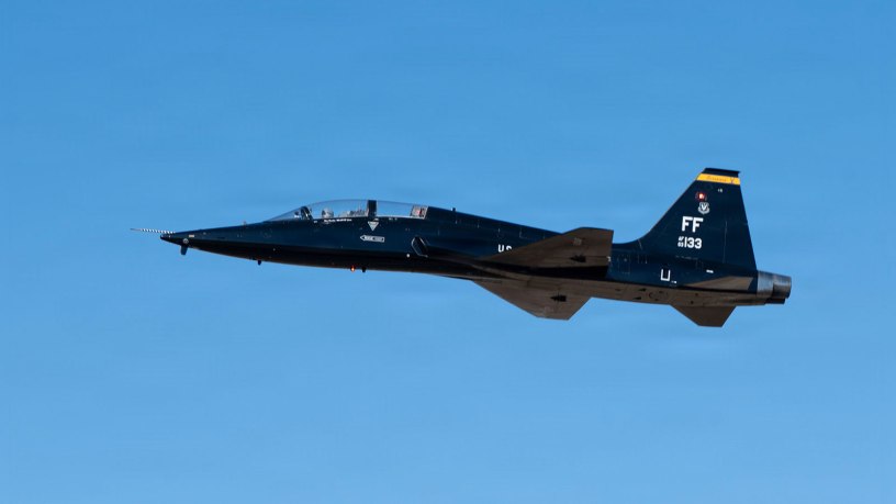 A U.S. Air Force T-38 Talon aircraft assigned to the 1st Fighter Wing, Joint Base Langley-Eustis, Virginia, takes off from the runway at the Savannah Combat Readiness Training Center (CRTC) during exercise Sentry South 26.1 at the Savannah ANG Base, Georgia, Jan. 26, 2026.