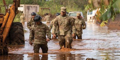 U.S. Soldiers assigned to the 93rd Hawaii National Guard Chemical, Biological, Radiological, Nuclear, and Explosives Enhanced Response Force Package assist the City and County of Honolulu first responders in search and recovery efforts during flood impacted zones in Waialua, Hawaii, March 21, 2026.