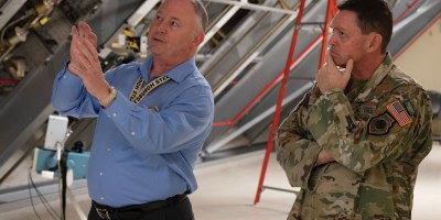 Chief of Space Operations Gen. Chance Saltzman listens to a briefing from a member of the 20th Space Surveillance Squadron at Eglin Air Force Base, Fla., April 13, 2026. The 20th Space Surveillance Squadron executes multi-platform tactical space domain characterization and responsiveness to support Space Delta 2 and U.S. Space Command warfighting intent. (U.S. Air Force photo by 2nd Lt. Hannah Lancaster)