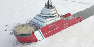 USCGC Storis (WAGB 21) sits hove to in the ice while conducting ice liberty for the crew in the Bering Sea, April 17, 2026. The patrol focused on advancing operational readiness, strengthening interoperability with other military assets, and testing new concepts to support prolonged operations in one of the world’s most demanding and austere maritime environments. U.S. Coast Guard courtesy photo.