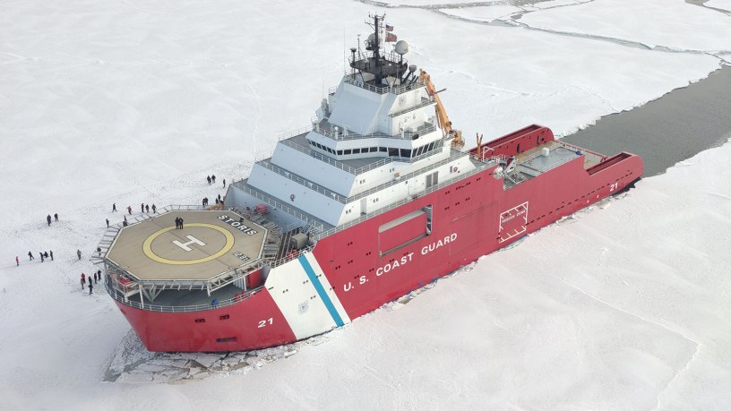 USCGC Storis (WAGB 21) sits hove to in the ice while conducting ice liberty for the crew in the Bering Sea, April 17, 2026. The patrol focused on advancing operational readiness, strengthening interoperability with other military assets, and testing new concepts to support prolonged operations in one of the world’s most demanding and austere maritime environments. U.S. Coast Guard courtesy photo.