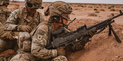U.S. Soldiers assigned to Attack Company, 1st Battalion, 503rd Infantry Regiment, 173rd Mobile Brigade Combat Team (Airborne), prepare to move down range during an African Lion 26 combined arms live-fire exercise at Cap Draa, Tan-Tan, Morocco, April 26, 2026.