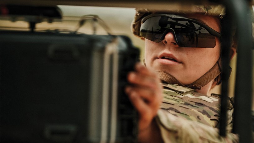 Pvt. Breana Denk, a medic assigned to the 36th Medical Company Area Support, 44th Medical Brigade assembles a tactical drone during Project Hermes at Fort Bragg, North Carolina, April 28, 2026.