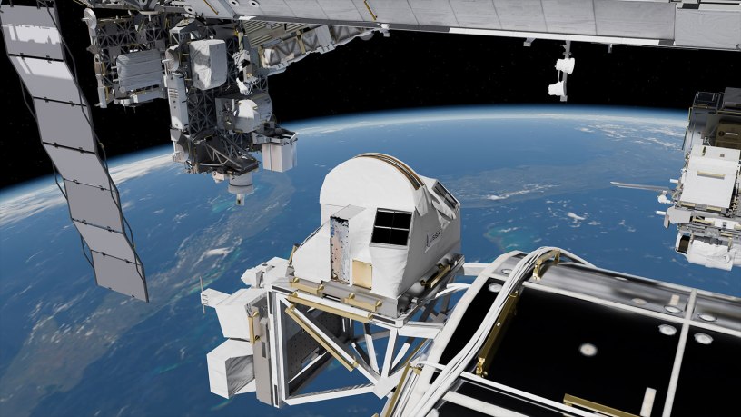 A conceptual image of the Department of War Space Test Program - Houston 11 (STP-H11) payload, featuring Glowbug-2, which launched from Cape Canaveral Space Force Station, Fla., May 15, 2026. The payload will be installed outside of the International Space Station's Columbus Module.
