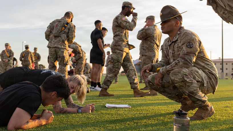 Multiple U.S. Army units best field artillery teams participate in the Army Fitness Test first as required to compete in the Gen. Raymond T. Odierno Best Redleg Competition on Fort Sill, Oklahoma on May 4, 2026. Teams must be fully qualified, organic artillery sections according to their Modified Table of Organization and Equipment as well as meet specific professional, administrative, and team-based requirements. (U.S. Army photo by Cpl. Emaney Wilson)
