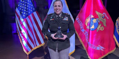 Maj. Erika B. Page, an emergency medicine physician assigned to the 158th Maneuver Enhancement Brigade, Arizona Army National Guard, presents her award as the U.S. Army Honoree of the 2026 Hero of Military Medicine Award, sponsored by the Henry M. Jackson Foundation, during the awards ceremony on May 7 at the National Cathedral in Washington D.C.. The annual Heroes of Military Medicine awards recognize outstanding contributions by senior leaders, medical professionals, and civilians working in the Department of Defense.
